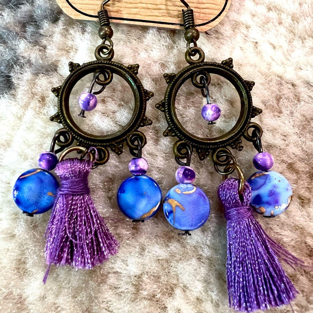 Purple drop earrings